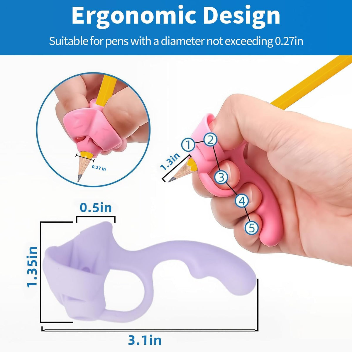 HENDEVL  Grips for Pencil for Kids Handwriting, 8 Pcs Pen Grips, Ergonomic Pencil Grippers Holder for Kids, Writing Posture Correction with Cushion for Toddlers, Adults, Preschooler, Special Education Supplies