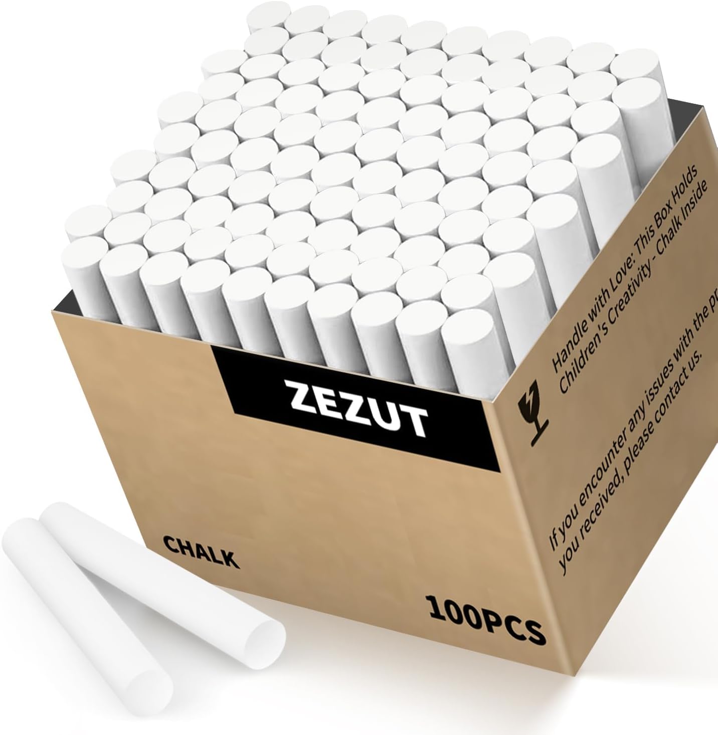 Aylifu White Chalk 100PCS, Low Dust Chalks Stick Bulk for Chalkboard Blackboard Non-Toxic