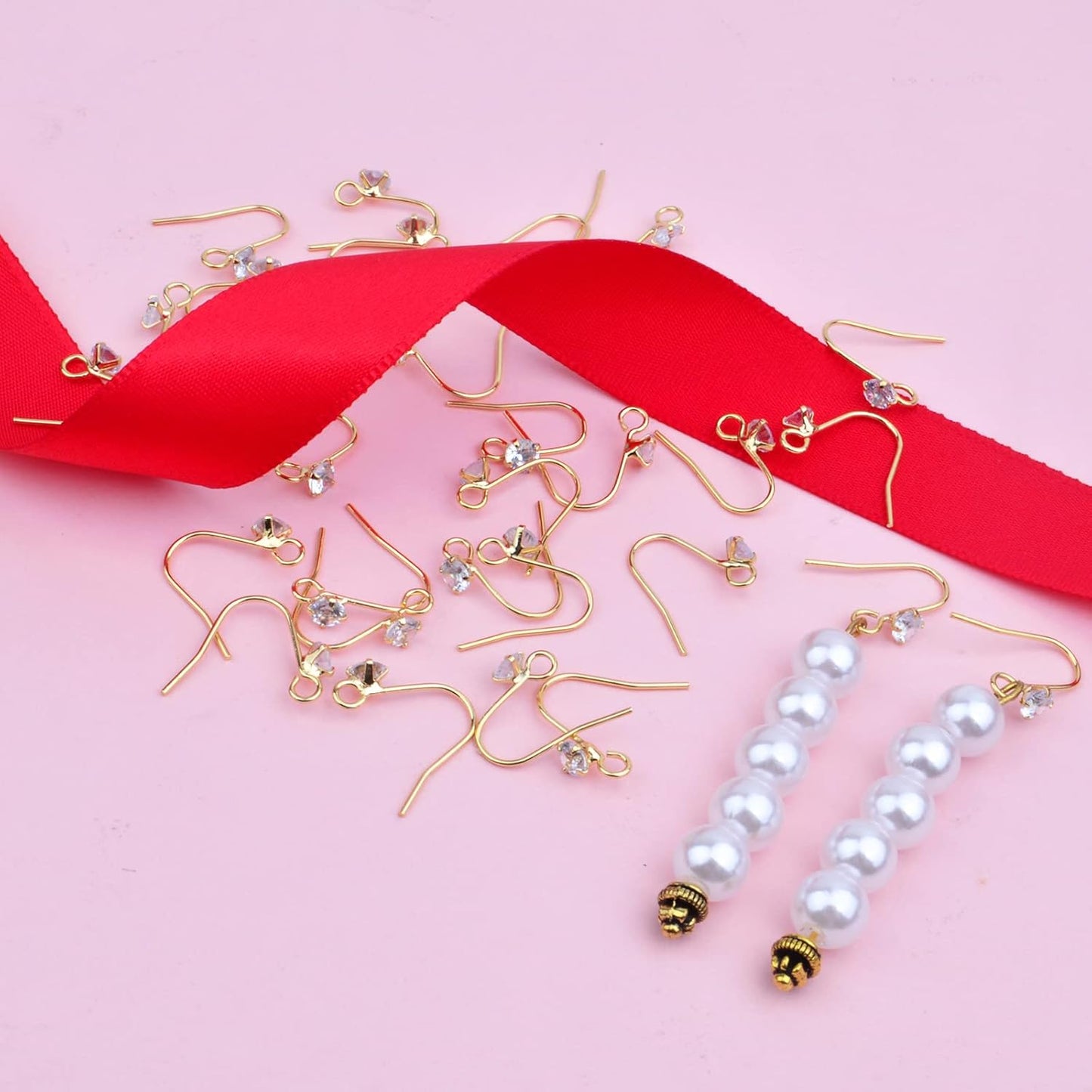 30pcs 3 Colors French Diamonds Earring Hooks Brass Ear Wire Fish Hook Earrings Hypo-allergenic Elegant Dangle Earrings for DIY Jewelry Crafts Making Wedding Prom