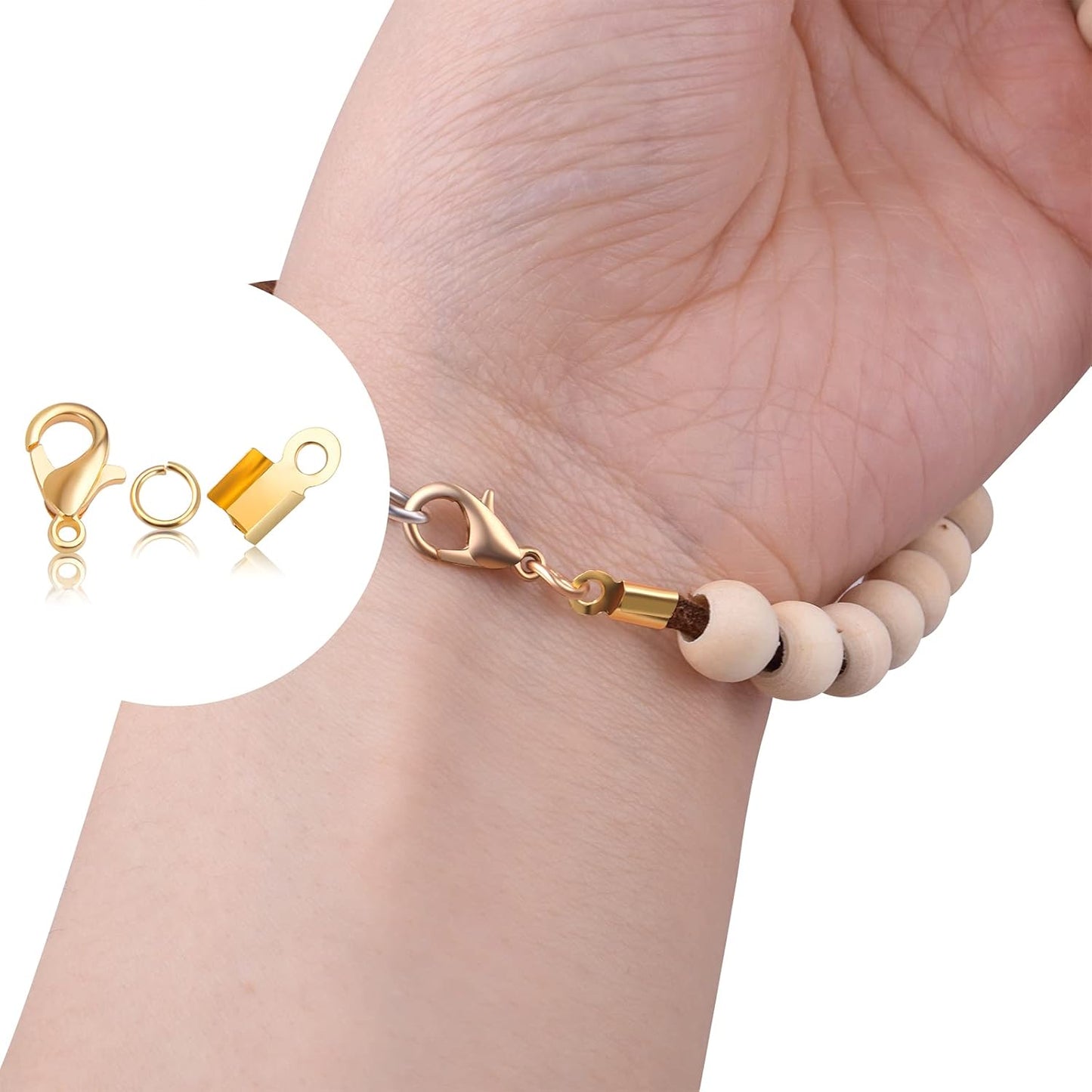 500pcs Silver Jewelry Making Accessories Kit, 200pcs Fold Over Cord End Caps Crimp End Tips, 200pcs Open Jump Rings and 100pcs Lobster Claw Clasps for Leather Ribbon Jewelry Making Findings