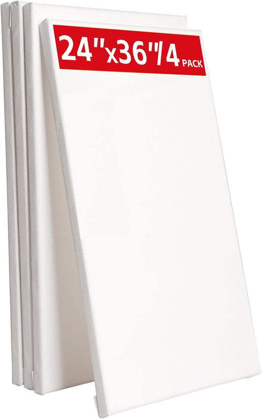HENDEVL Stretched Canvases for Painting 4 Pack 24x36 Canvas Large Canvas for Painting, White Painting Canvases for Acrylic, Oil, Tempera, Watercolor or Other Paints (4Pack)
