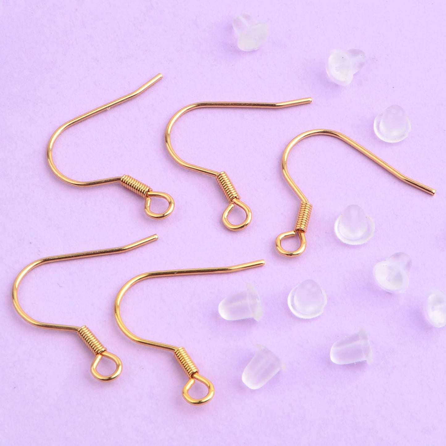 50pcs Stainless Steel Earring Hooks Hypoallergenic French Earwire Fish Hooks with 50pcs Clear Earring Backs Stoppers for DIY Earrings Jewelry Making Findings, Golden