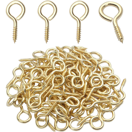 BronaGrand 100pcs 25mm (1 Inch) Small Screw Pins Hooks Screw in Hooks for Hanging Crafts Decoration Cups,Gold
