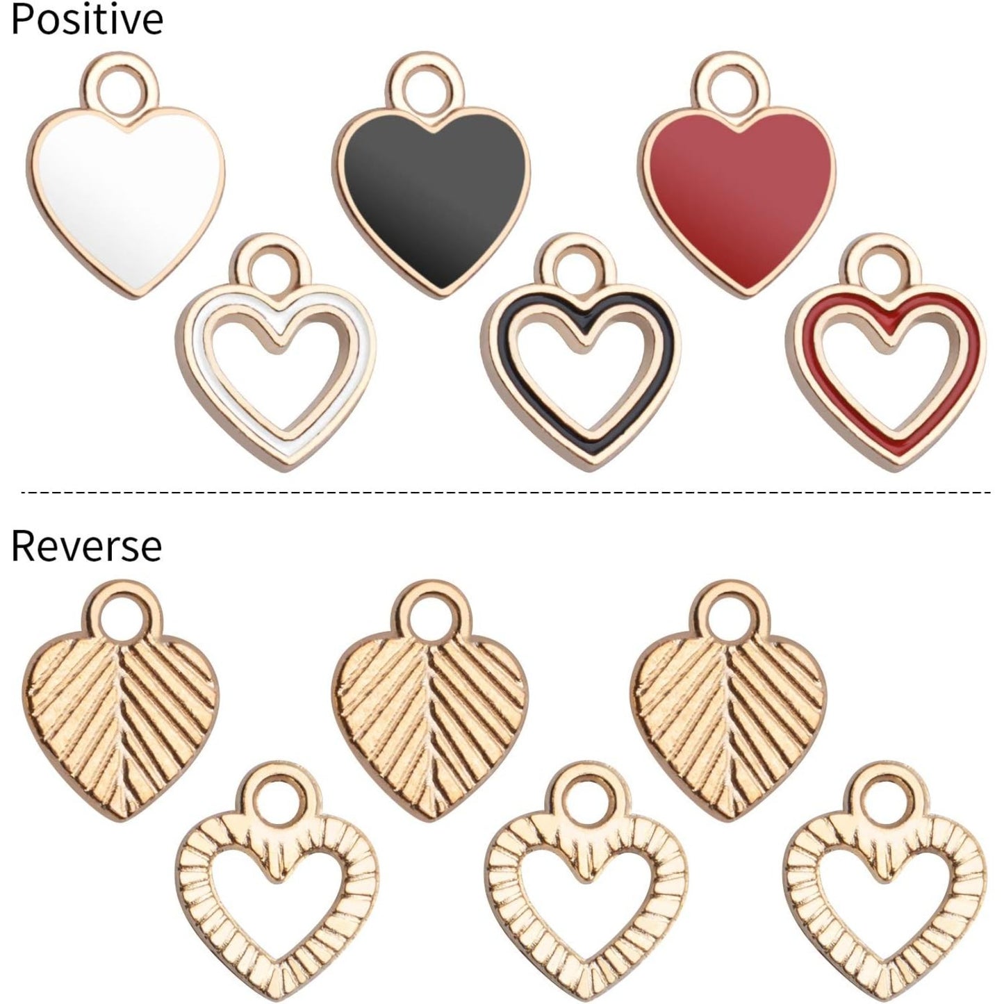 Heart Charm Pendant,60pcs Gold Plated Enamel Red White Black Hollow Heart Charms Pendants Jewellery Making Findings for Necklace Bracelet Crafting DIY,10x12mm