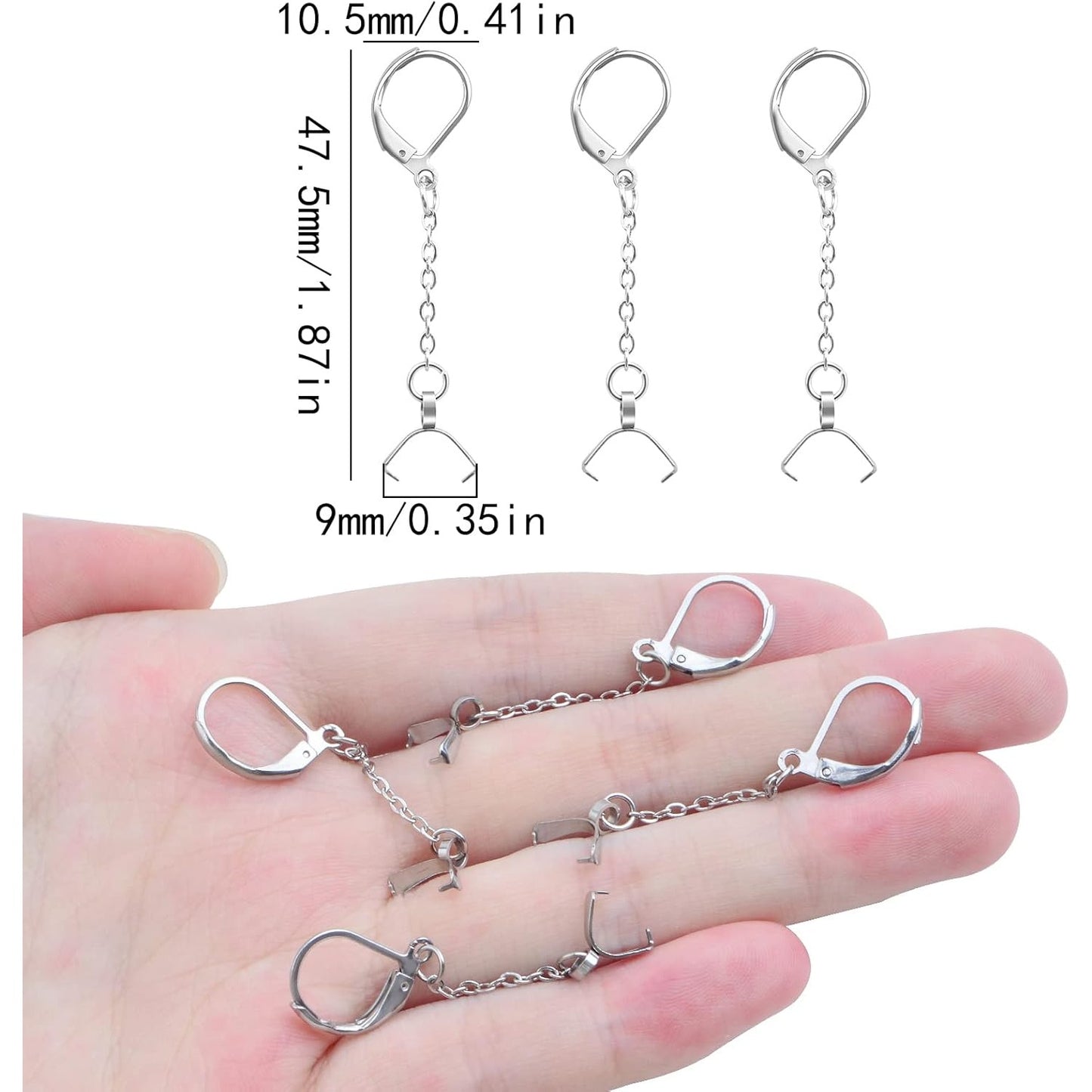 20pcs Stainless Steel Leverback Earring Hooks Hypoallergenic Ear Wires Earring Hooks with Beaded Chains Pinch Bail Clasps for DIY Earrings Jewelry Making Findings