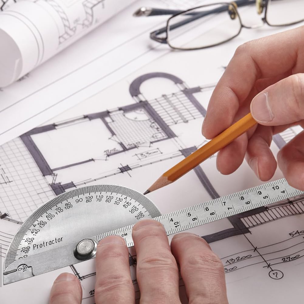 Aylifu Stainless Steel Protractor 0-180 Degrees, Woodworking Ruler Angle Finder, Metal Adjustable General Angle Measuring Tool(Size:0-180 Degrees), as picture show