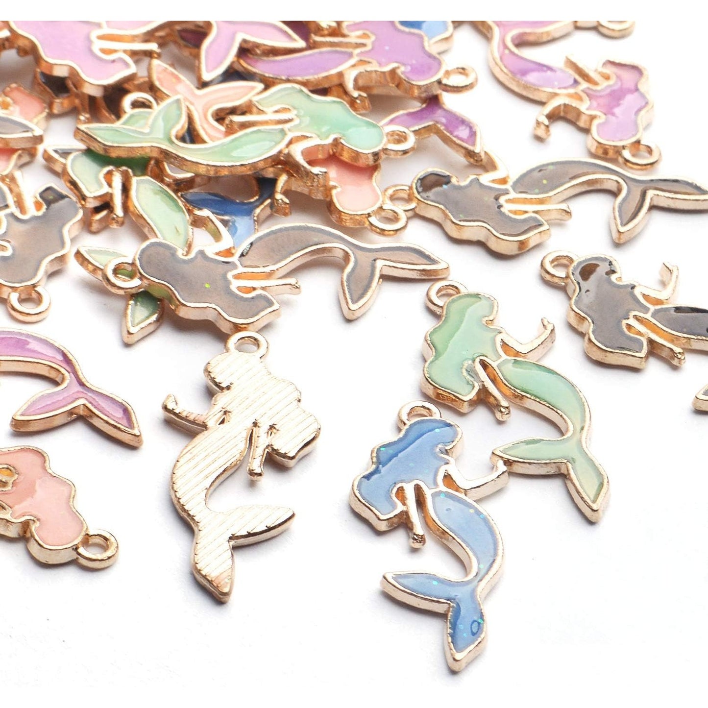 Enemal Mermaid Charms, 30pcs Gold Plated Oil Drip Enamel Pendants for Jewelry Making, Bracelets, Necklace Craft Supplies, 13 * 29mm