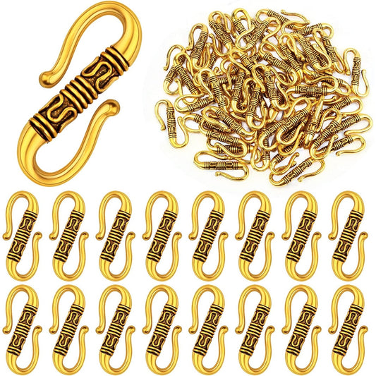 50 Pieces S Hook Ring Toggle Clasps Tibetan Necklace End Clasps Alloy Connectors Accessories for Bracelet Crafts Jewelry Making, Antique Golden