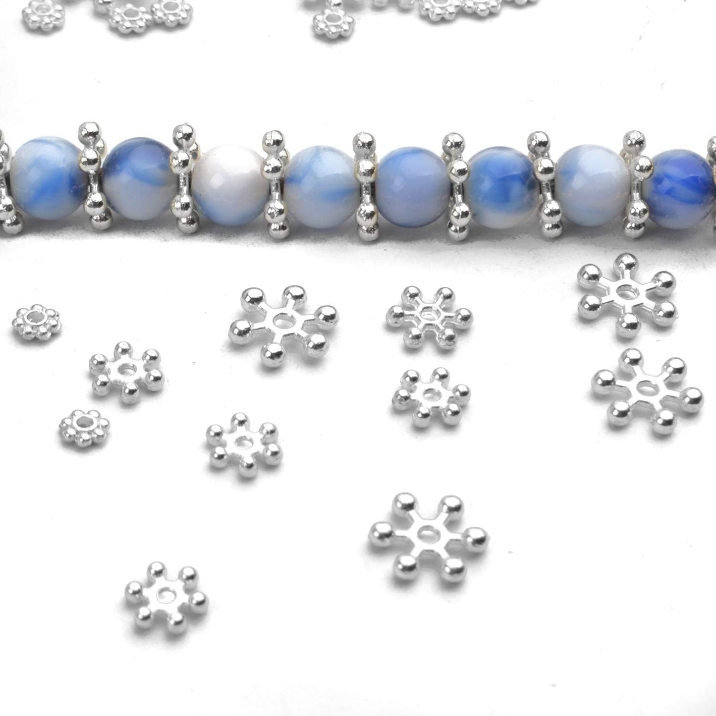 400pcs Snowflake Spacer Beads Daisy Jewelry Bead Charm Spacers Flat Metal Spacers for Bracelet Necklace Jewelry Making,4mm/6mm/8mm/10mm