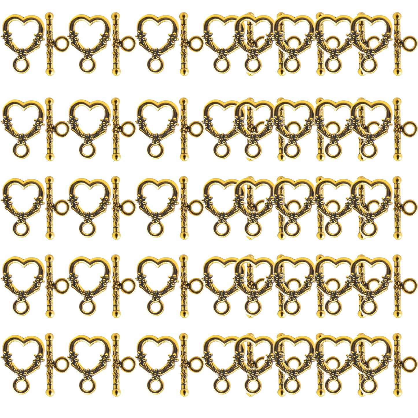 40 Sets Antique Alloy Toggle Clasps T-bar Closure Clasps Flower Heart Clasps Fastener Toggle End Clasps Connectors for Necklace Bracelet Jewelry Making Supplies, 2 Colors