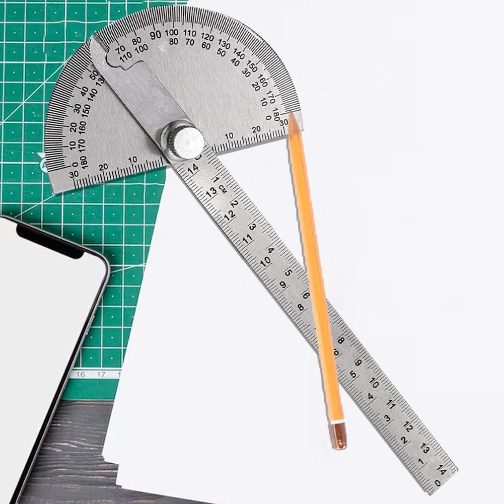Aylifu Stainless Steel Protractor 0-180 Degrees, Woodworking Ruler Angle Finder, Metal Adjustable General Angle Measuring Tool(Size:0-180 Degrees), as picture show