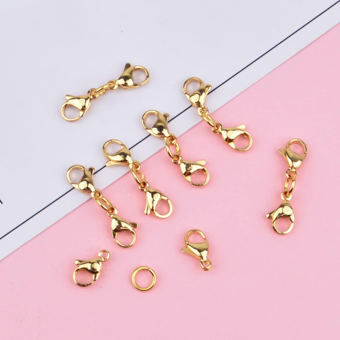 10 Sets Double Lobster Clasp Extender Stainless Steel Lobster Clasp Claw Connectors Bracelet Extension Clasps for DIY Crafts Necklace Jewelry Making Handmade Decoration