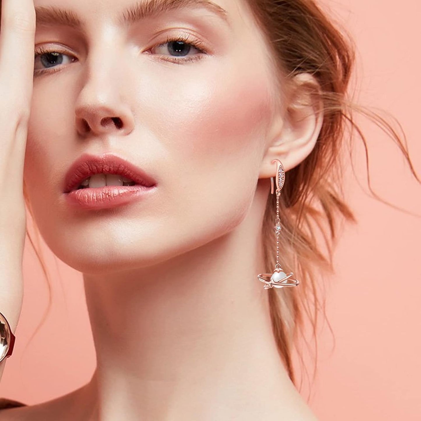 10pcs Brass Cubic Zirconia Earring Hooks Hypoallergenic Rhinestone Ear Wire Hooks with Dangle Loop Connectors for DIY Earrings Jewelry Making Findings, Rose Golden