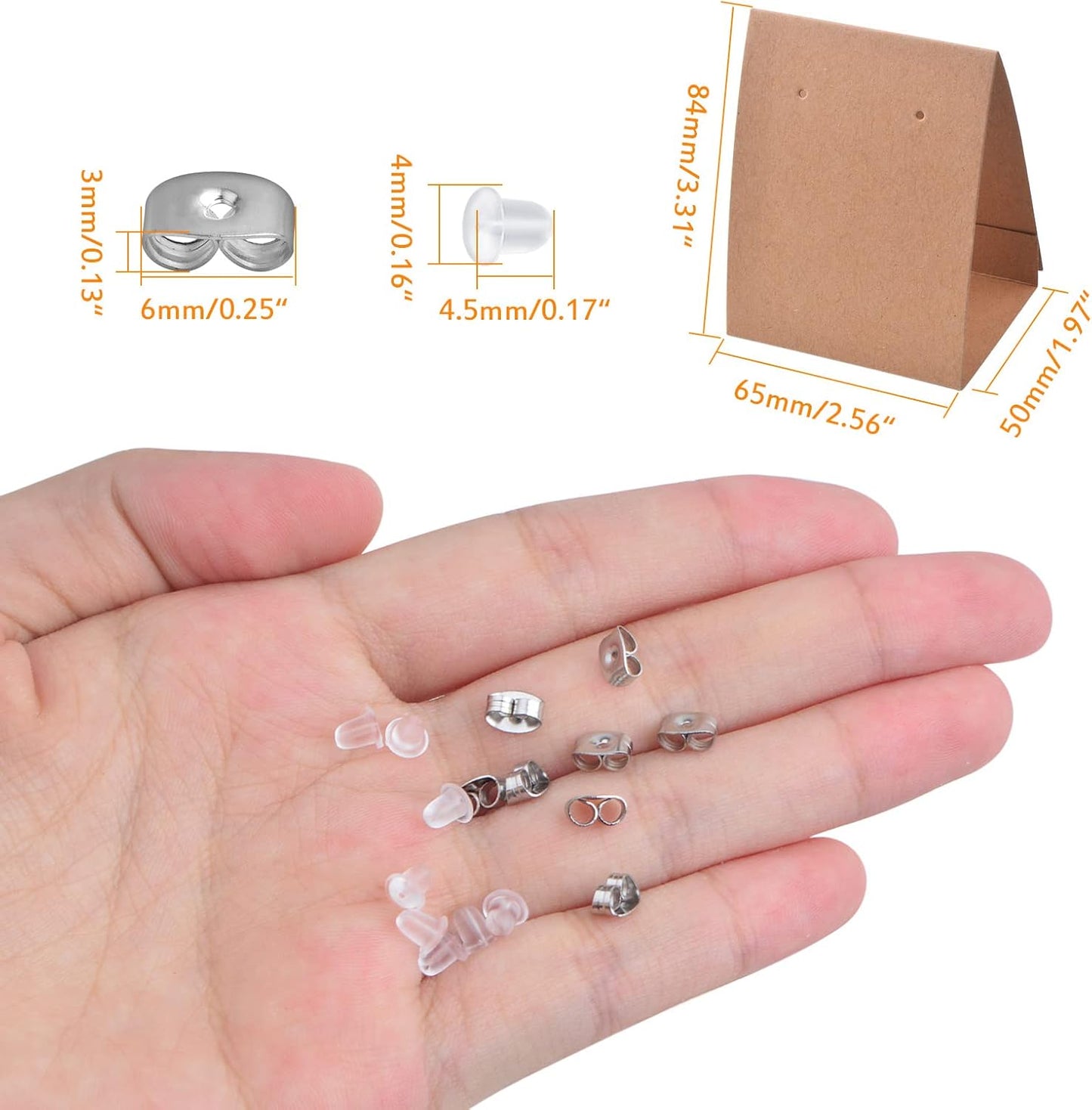 50pcs Brown Standing Earring Display Cards Earring Holder Cards for Selling with 200pcs 2 Styles Earring Backs Stoppers for DIY Ear Studs Jewelry Display Retails Supplies