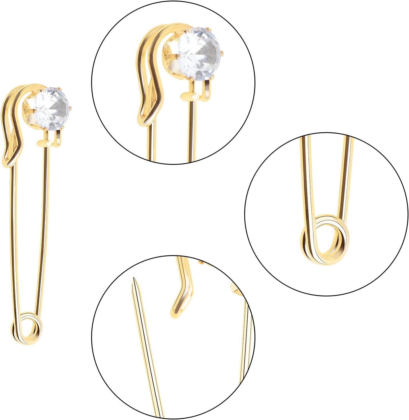Aylifu 10pcs 5 cm / 2 Inch Rhinestone Safety Pins Metal Heavy Duty Crystal Blanket Pins Large Safety Pins for Clothes Blankets Skirts Sweater Scarf Crafts Kilts, 2 Colors