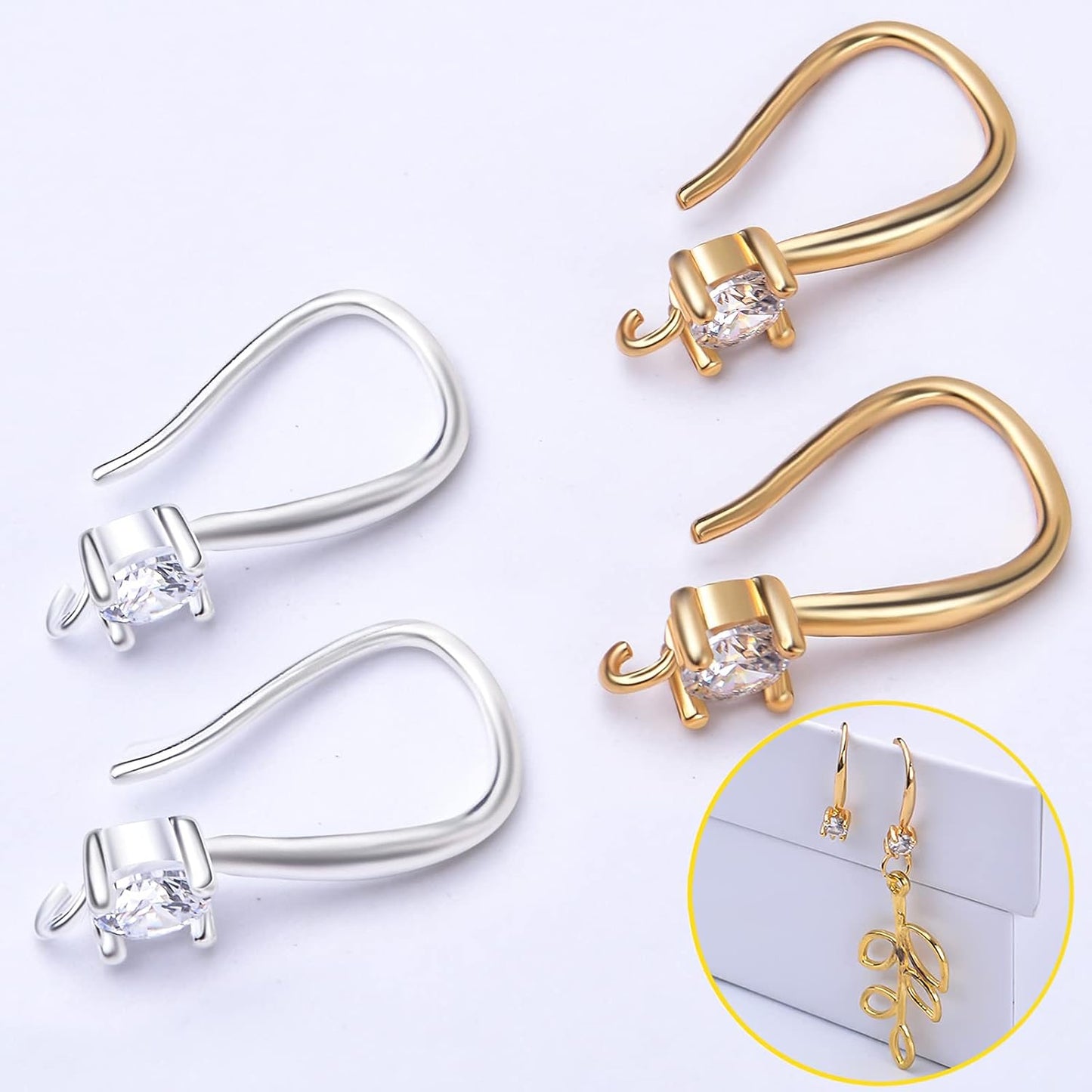 12pcs Cubic Zirconia Earring Hooks Ear Wires with Dangle Loops Earwire Connectors for DIY Jewelry Earrings Making