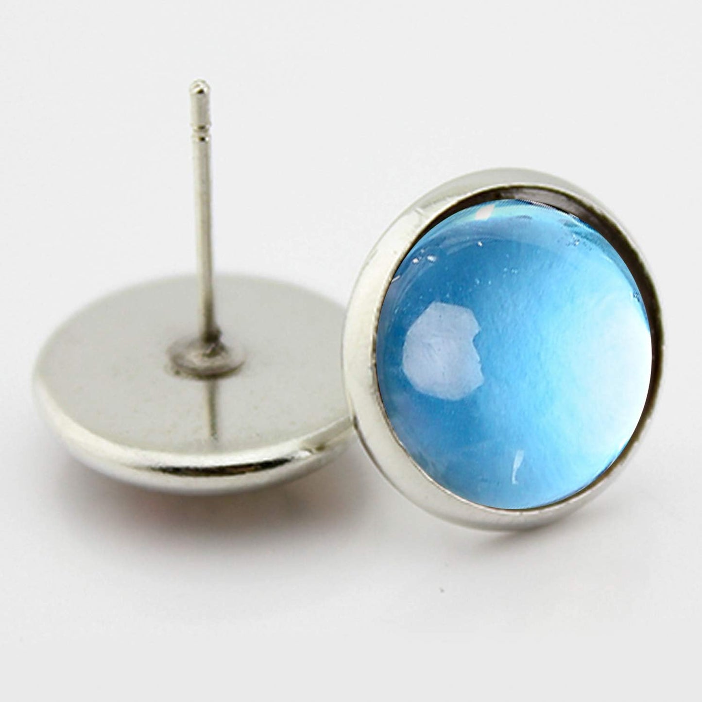 50 Pieces Stainless Steel Stud Silver Earring Cabochon Setting Post Cup for 10mm and 50 Pieces Clear Rubber Earring Safety Backs