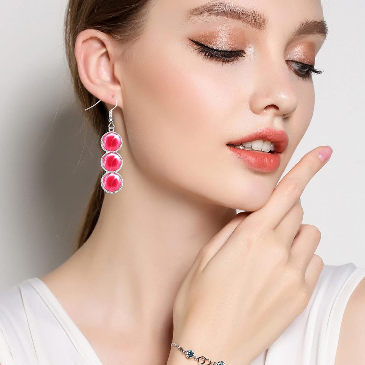 20pcs 2 Colors Blank Round 12 mm Earring Bezel Trays Bases 3-Consecutive Earring Blanks and 60pcs 12 mmGlass Cabochon Dome Tiles with 40pcs Earring Hooks for DIY Jewelry Making