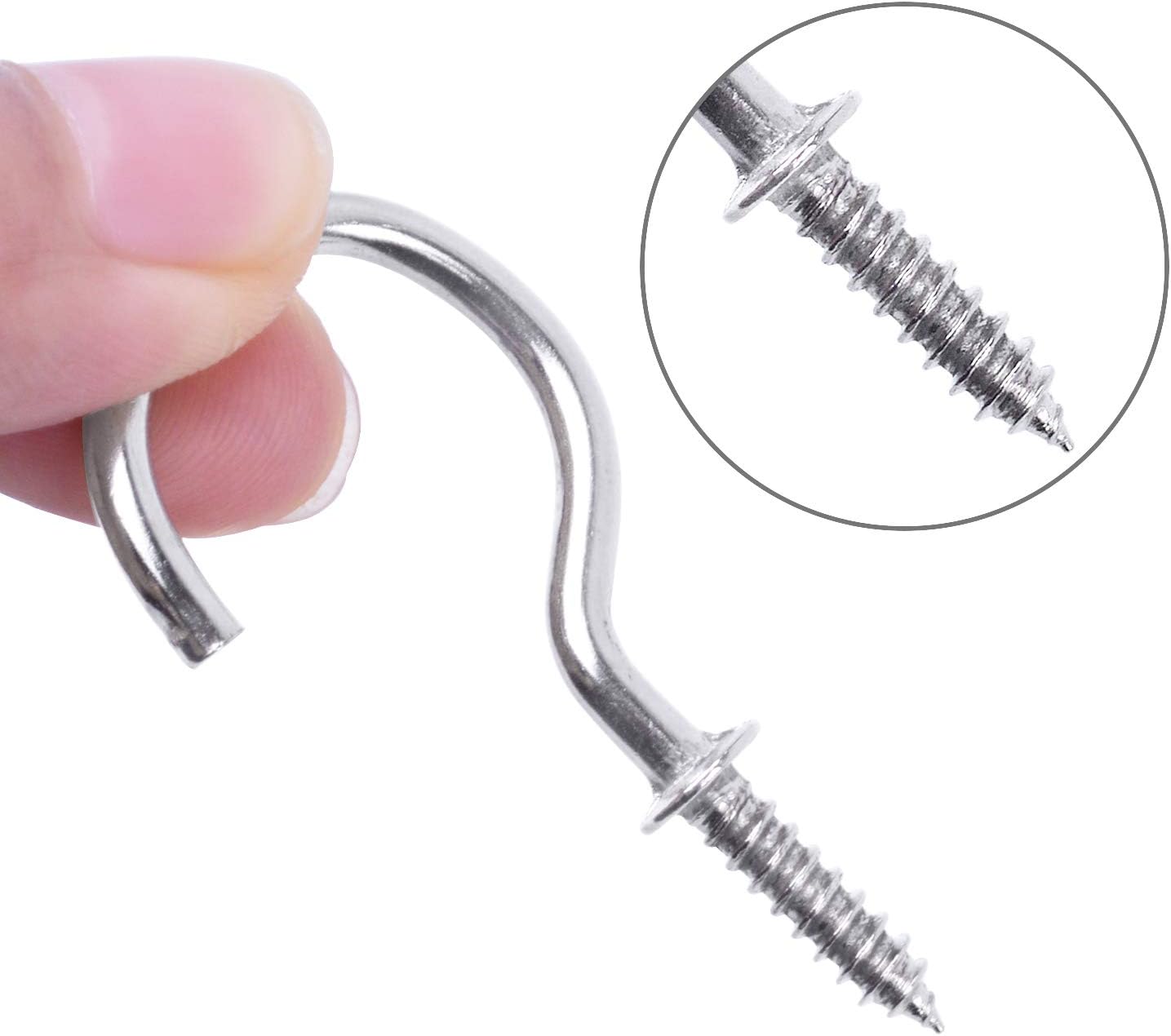 50 Pieces Metal Screw-in Ceiling Hooks Cup Hook,Screw Hanger for Hanging Plants Mugs Kitchen Utensils Wind Chimes 1-1/4"(Silver)