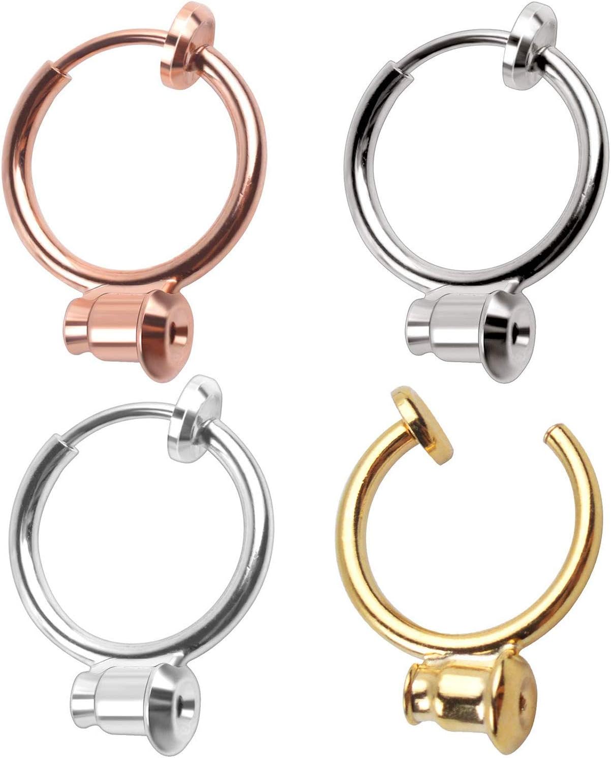 Clip-on Earring Converter,16 Pieces Earring Clip Converter Components Findings with Post for Non-Pierced Ears Jewellery Making - 4 Colors