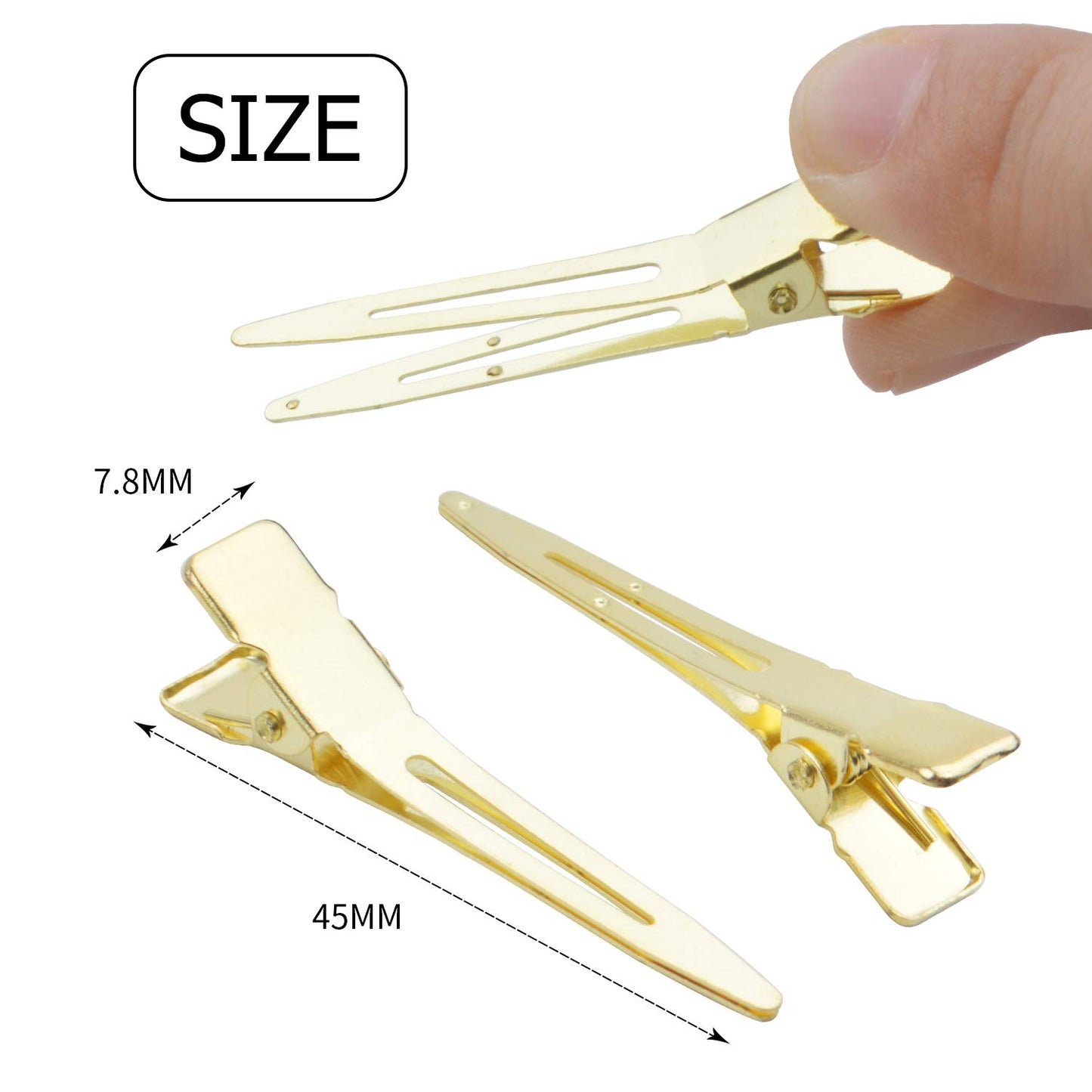 Hair Clips, 100pcs 4.5cm Single Prong Clips Gold Curl Pins Duckbill Section Clips for Hair Extensions Styling Crafting