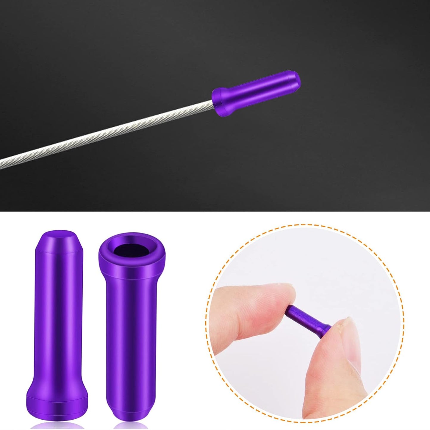 100pcs Aluminum Alloy Cable Ends Caps Cycling Cable Tips Crimps Bikes Brake End Covers Shifter Cable Ends with A Box for Road Bike and Mountain Bicycle, Purple