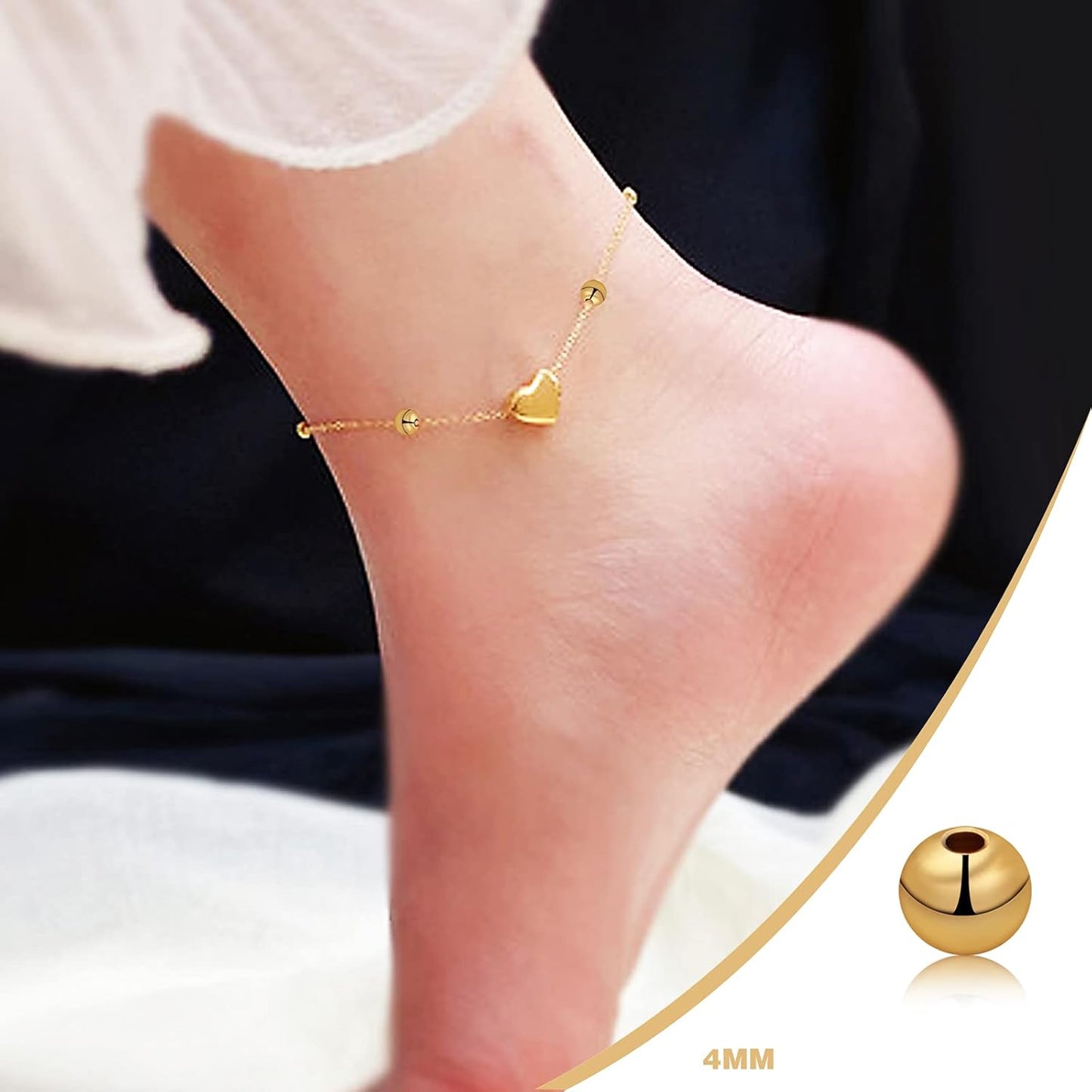 300pcs Gold Plated Round Spacer Beads Brass Tarnish Resistant Seamless Smooth Beads Loose Ball Beads for DIY Necklace Bracelet Crafts Jewelry Making Findings, 3 mm/4 mm/5 mm/6 mm