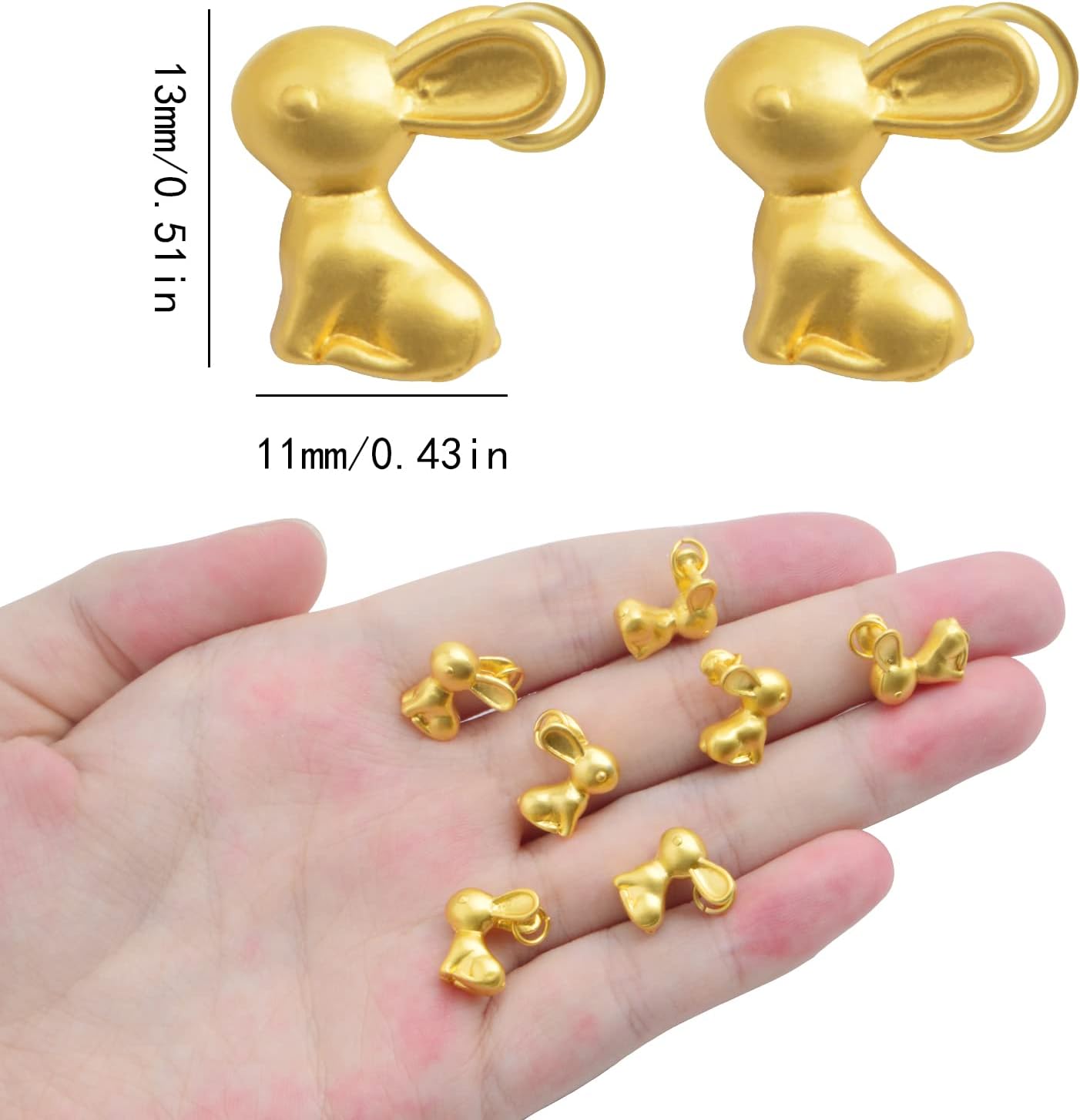 10pcs Golden Chinese Zodiac Rabbit Charms Tiny Rabbit Figurines Statue 3D Bunny Pendants for DIY Necklace Bracelet Keychains Jewelry Making Supplies