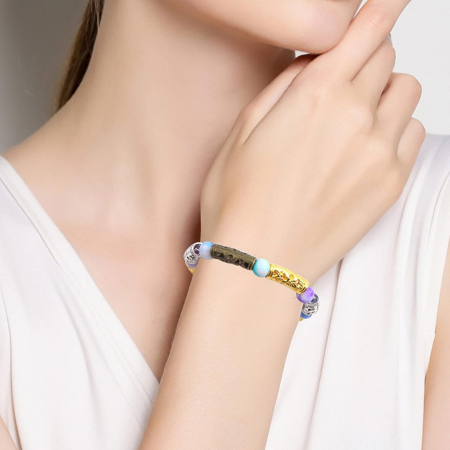 60pcs Tibetan Hollow Column Spacer Beads Alloy Large Hole Long Curved Tube Slide Loose Beads for DIY European Charms Jewelry Making Findings, 3 Colors, Hole: 5 mm