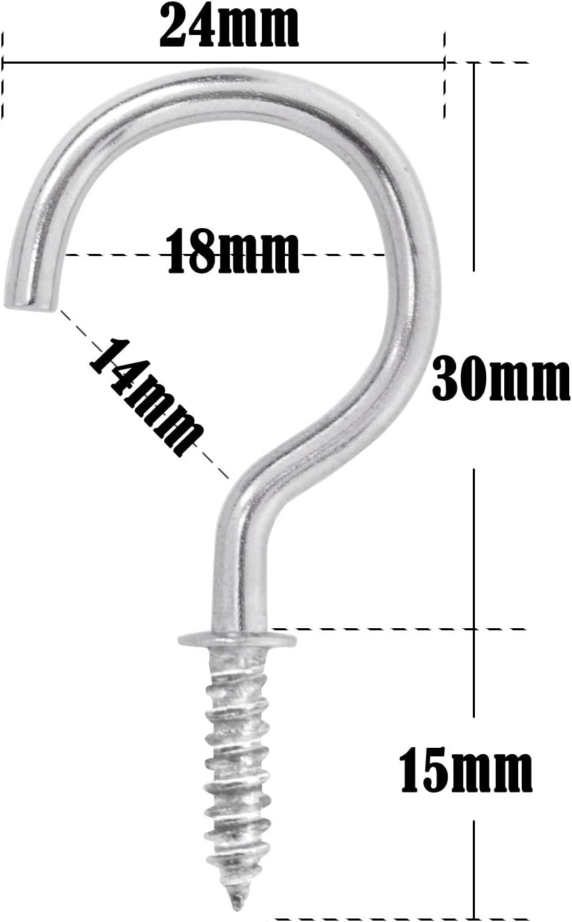50 Pieces Metal Screw-in Ceiling Hooks Cup Hook,Screw Hanger for Hanging Plants Mugs Kitchen Utensils Wind Chimes 1-1/4"(Silver)