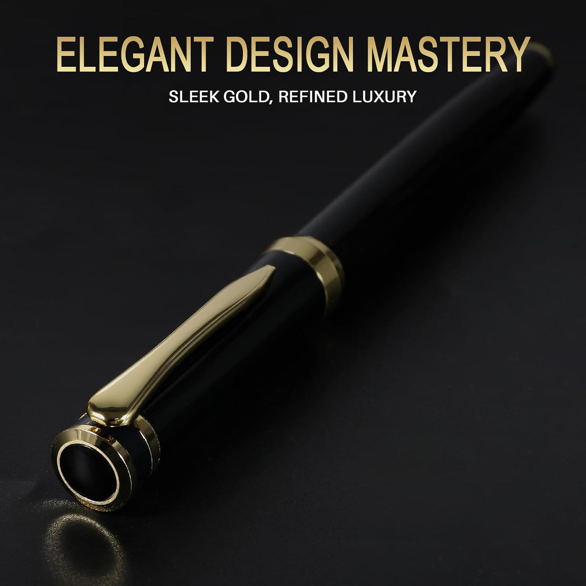 HENDEVL  Fountain Pen with Medium Nib | Luxury Black Finish, Smooth Ink Flow, Complete Set with Ink Cartridges, Converter & Sleeve | Ideal for Professionals, Office, Journaling, and Gifts