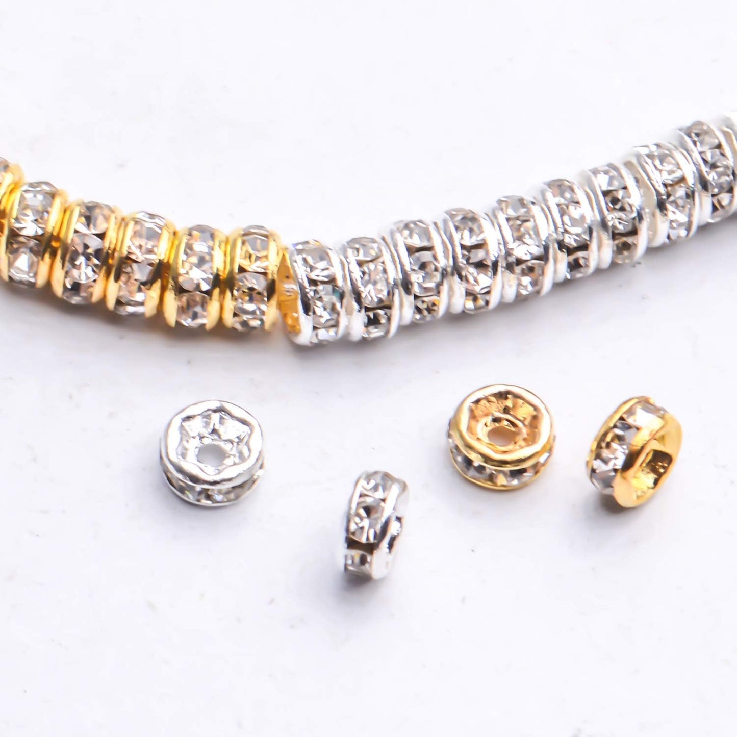 Rhinestone Spacer Beads,200Pcs Rondelle Loose Beads Crystal Charm Beads Clear Supplies for DIY Bracelet Necklace Jewelry Making