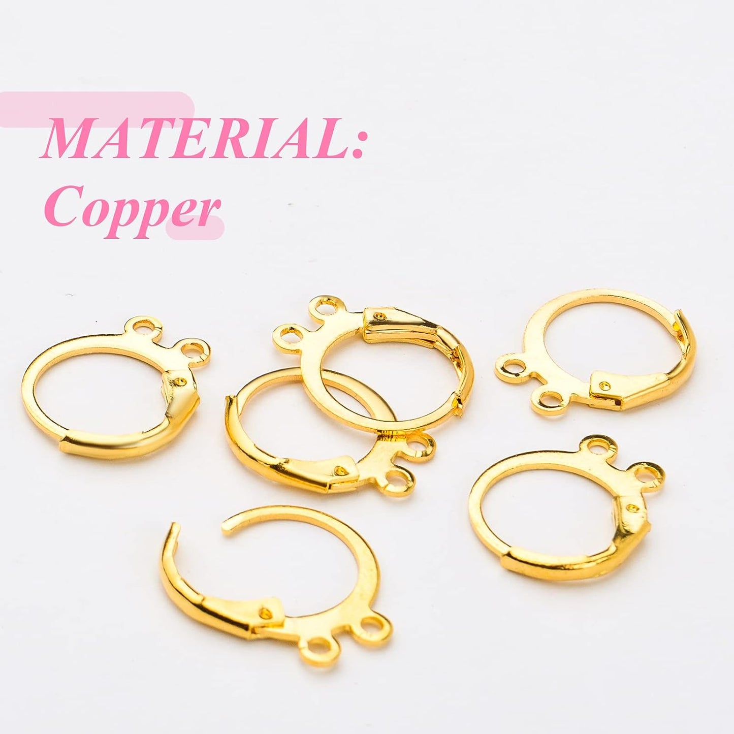 50pcs Hypoallergenic Round Earring Hooks Alloy Lever Back Earrings French Hook Dangle Ear Wire with Double Open Loops for DIY Earring Designs Jewelry Making, Silver