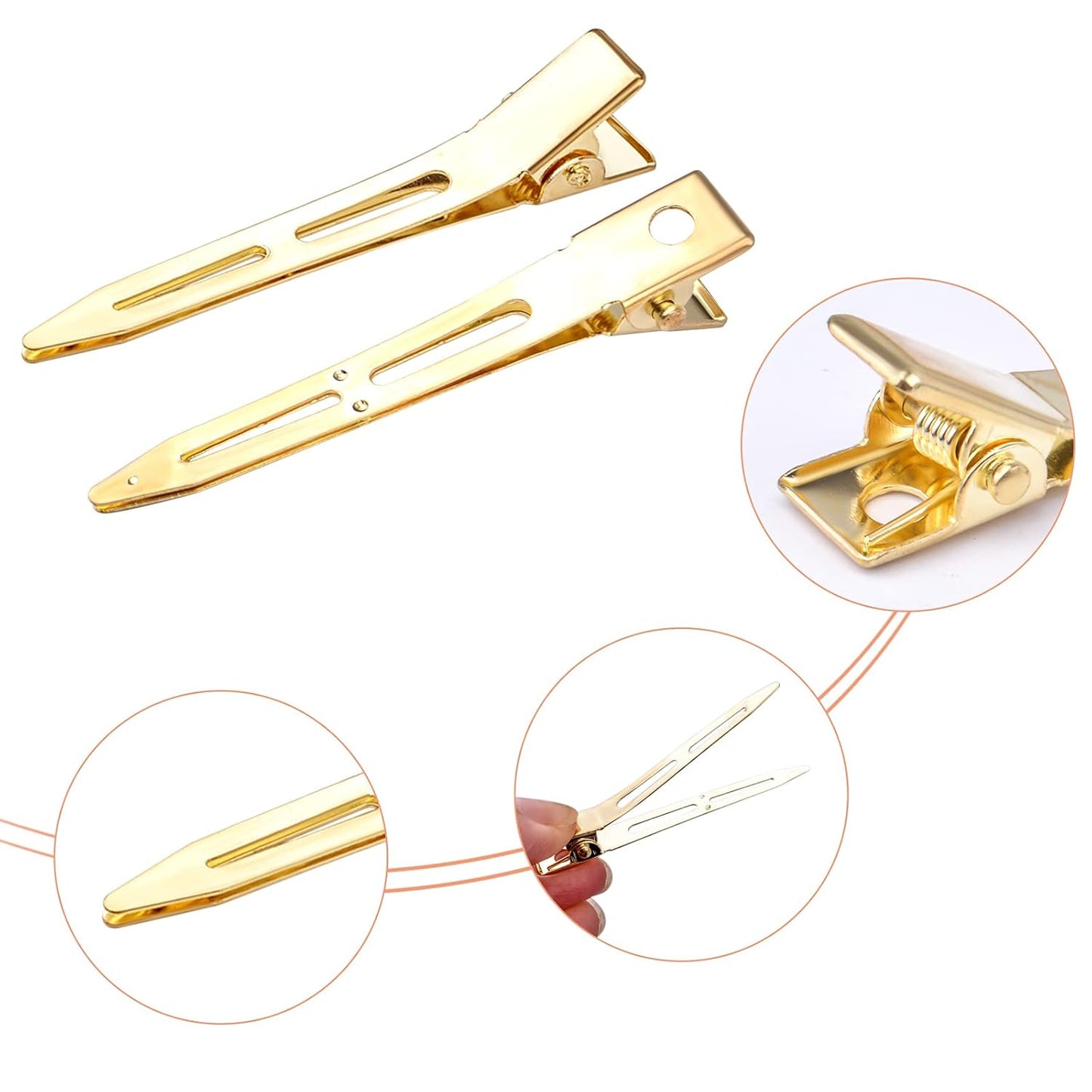 50pcs Golden Single Prong Curl Clips Alloy Alligator Hair Pins Clips Sectioning Hair Clips for Hair Extensions Styling Haircut Crafting, 5.6 cm x 0.83 cm x 1.1 cm