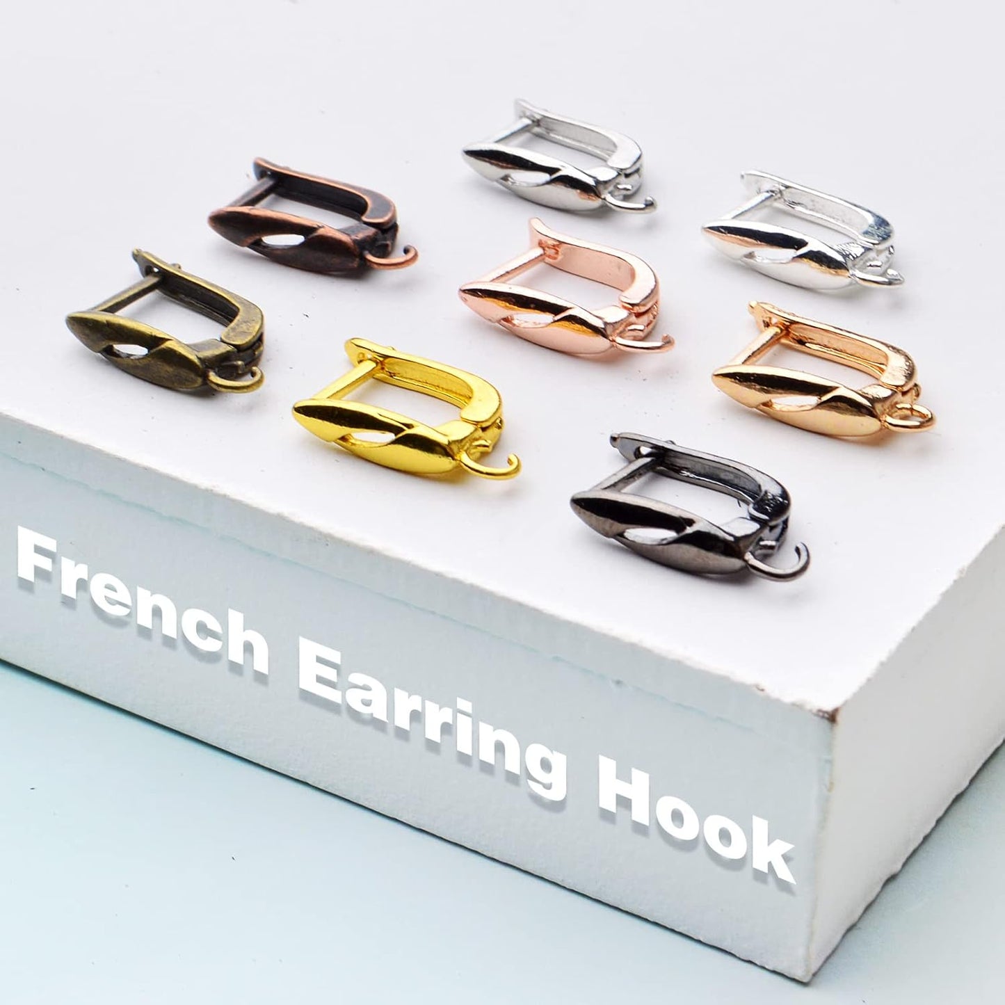 16pcs 8 Colors Rectangle French Earring Hooks Hypoallergenic Brass Leverback Earring Hooks Ear Wire with Open Loop for DIY Earrings Design Jewelry Making Accessories