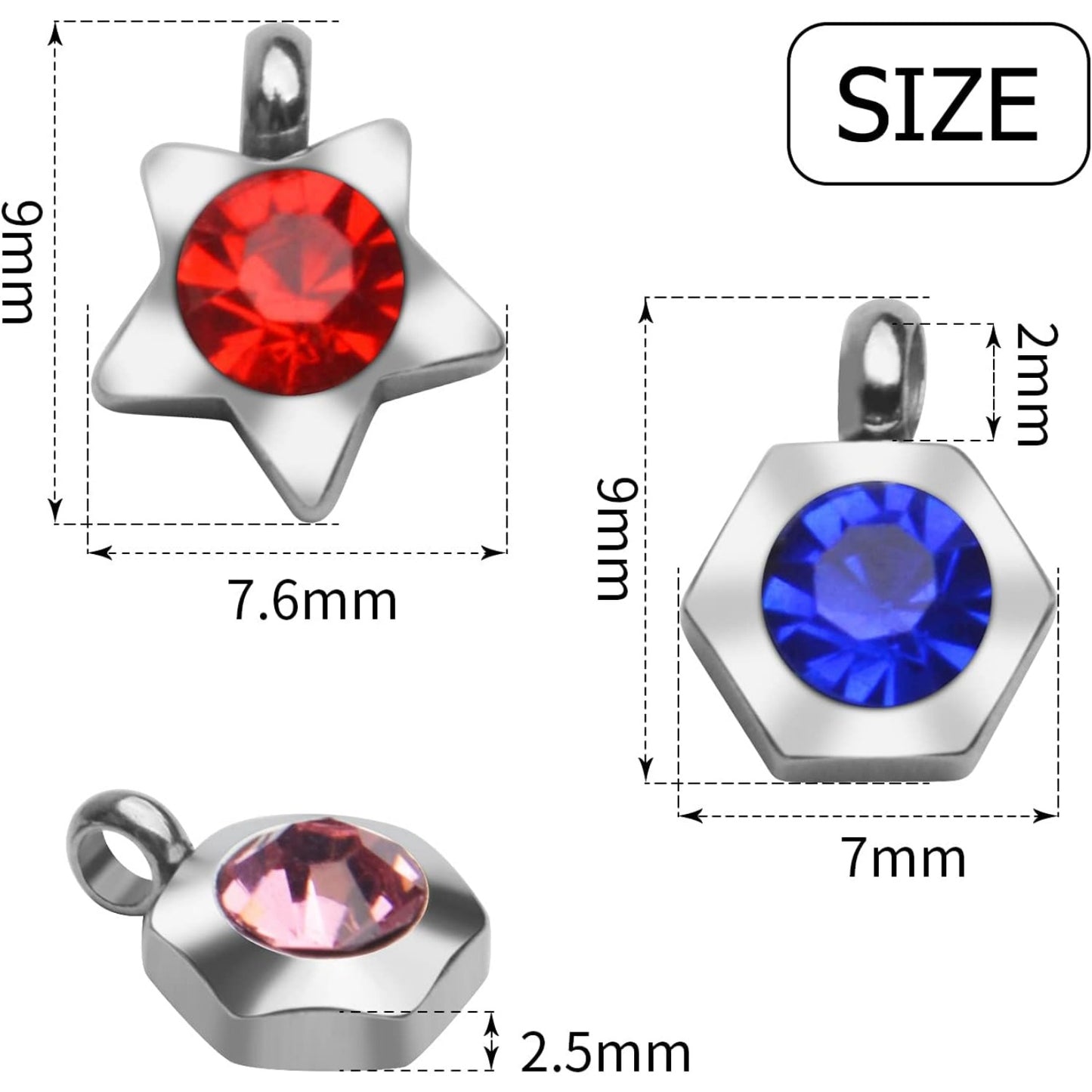 24pcs Jewelry Crystal Charms Rhinestone Star Hexagon Charm Pendants DIY Beads Pendants with Rings for DIY Jewelry Necklace Bracelet Earring Making Supplies,6 Colors