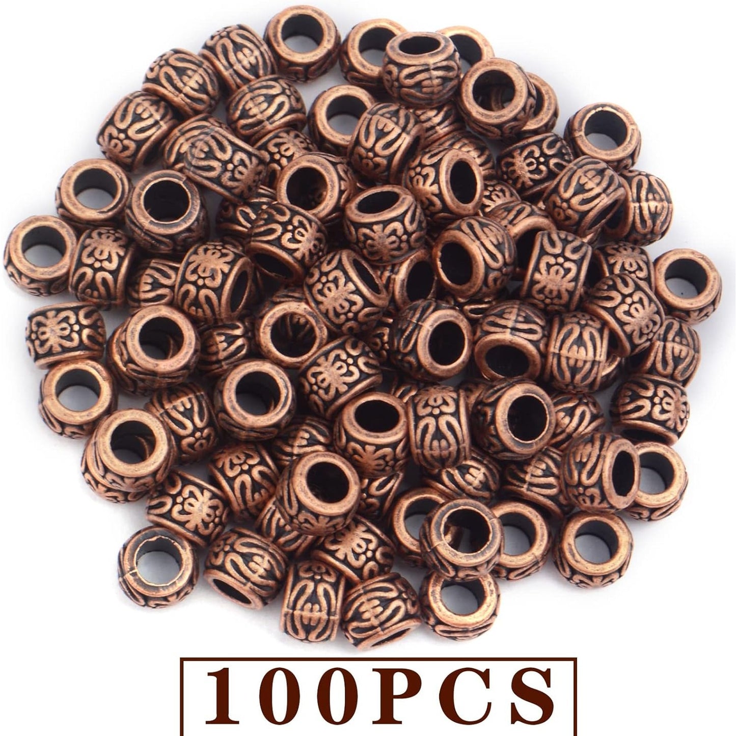 BronaGrand 100pcs Large Hole Spacer Beads Tibetan Alloy European Rondelle Spacers Vintage Loose Charm Beads for DIY Necklace Bracelet Jewelry Making, 7.8x5.5mm, Hole: 4.5 mm