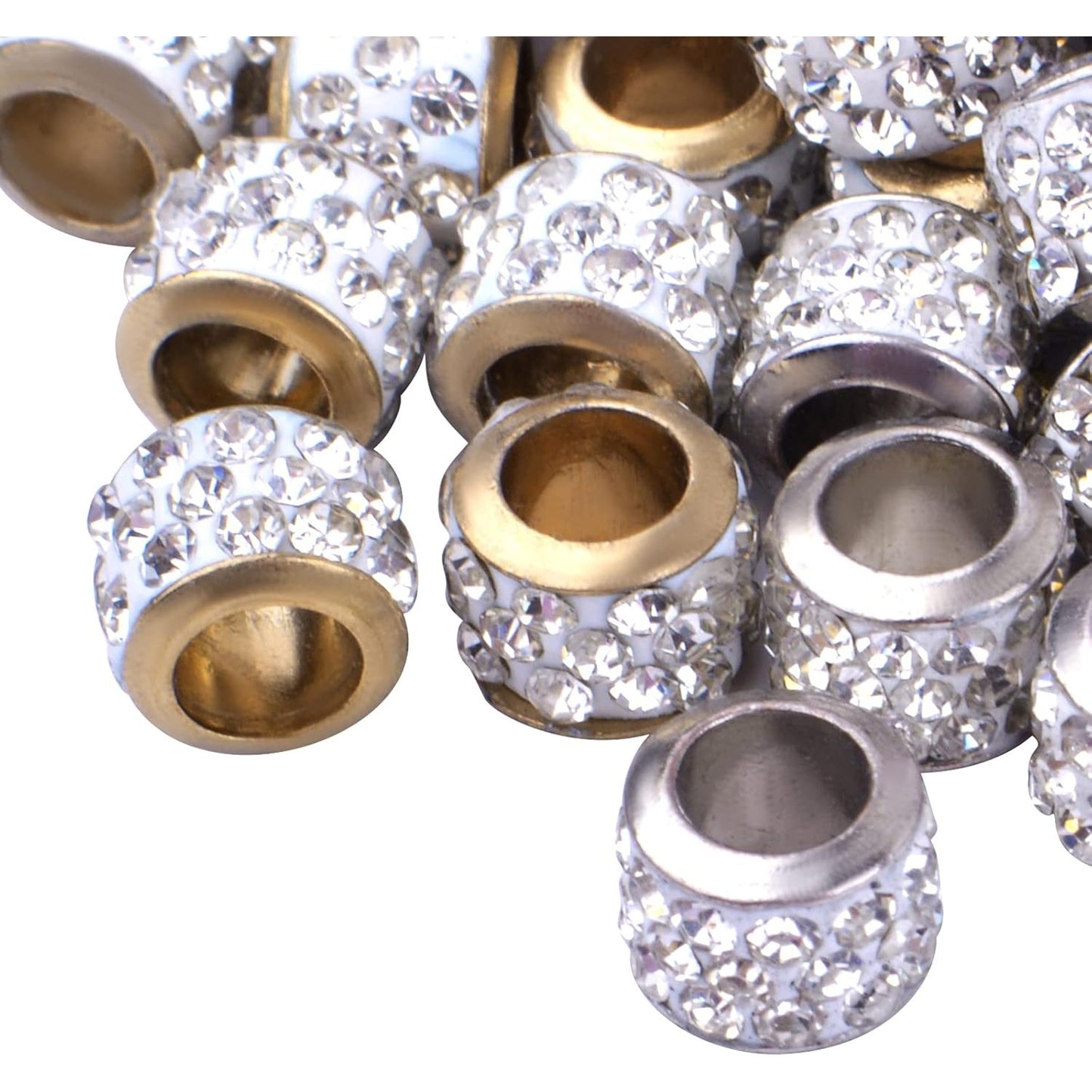 40pcs Crystal Rhinestone European Beads, Large Hole Rondelle Spacer Beads Loose Beads for DIY Charm Bracelet Snake Chain Crafts Jewelry Making Accessories, Hole: 5 mm