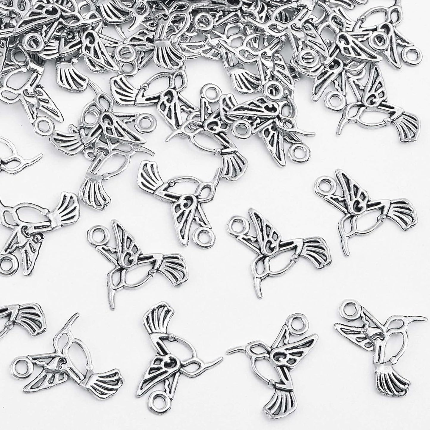 120pcs Antique Silver Bird Charms Tibetan Alloy Hummingbird Swallow Animal Dangle Pendants Bulk Craft Supplies for DIY Earring Necklace Bracelet Jewelry Making