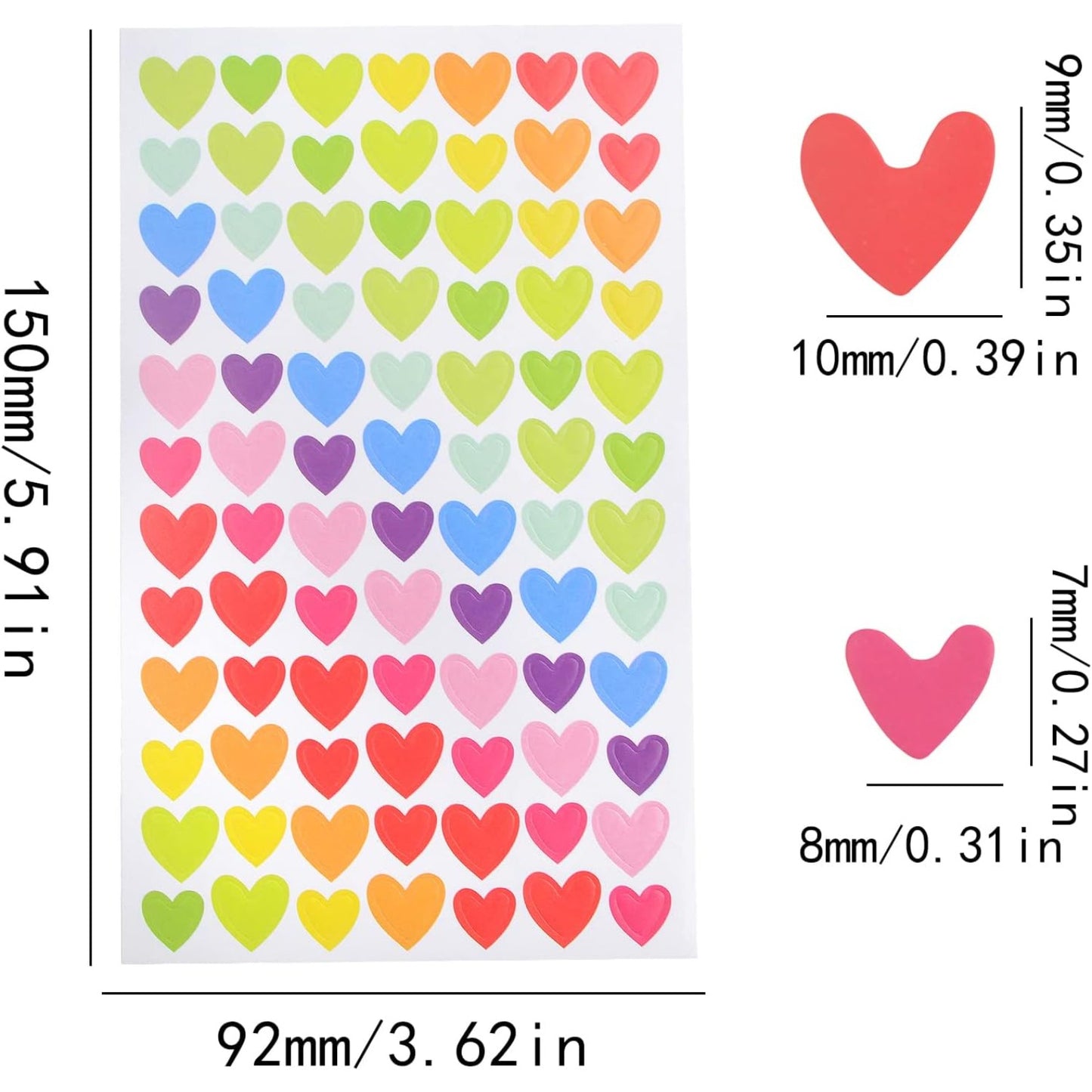 36 Sheets/3024 Pcs Mixed Colors Heart-Shaped Stickers Self Adhesive Heart Permanent Love Labels Kissing Hand Stickers for Scrapbooking Party Invitation Seals Gift Boxes Packaging