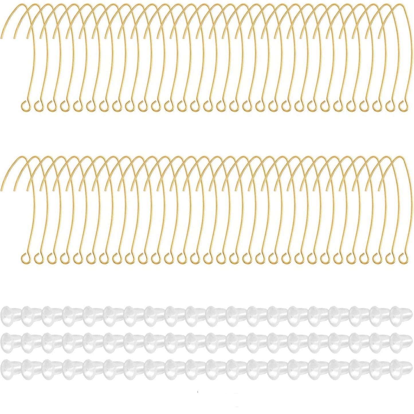 60pcs 2 Colors V Shape Earring Hooks Metal Ear Wires Drop Earring Hooks Components and 60pcs Clear Bullet Earring Backs for DIY Dangle Jewelry Making Findings