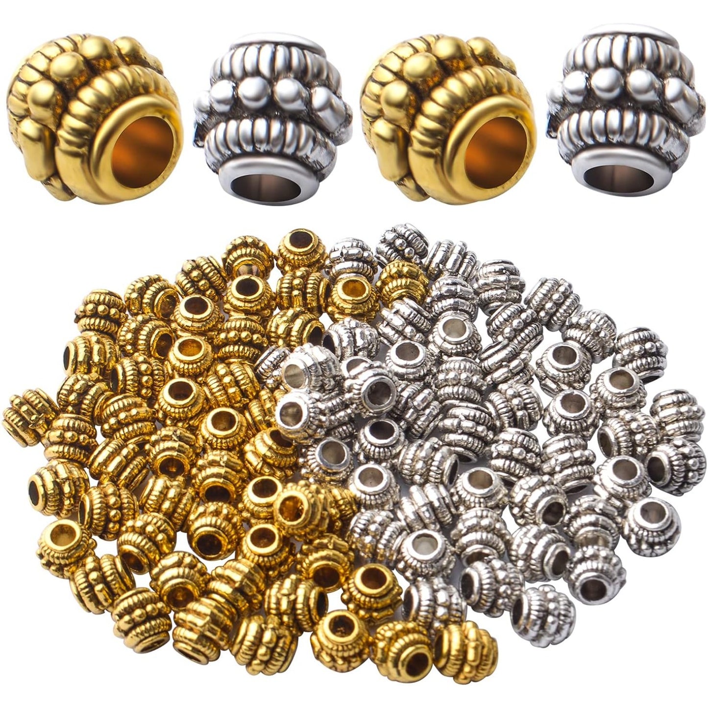 100pcs Barrel Spacer Beads Tibetan Alloy Column Spacers Loose Beads Spacer Charms Beads for Jewelry DIY Bracelet Necklace Making Accessory