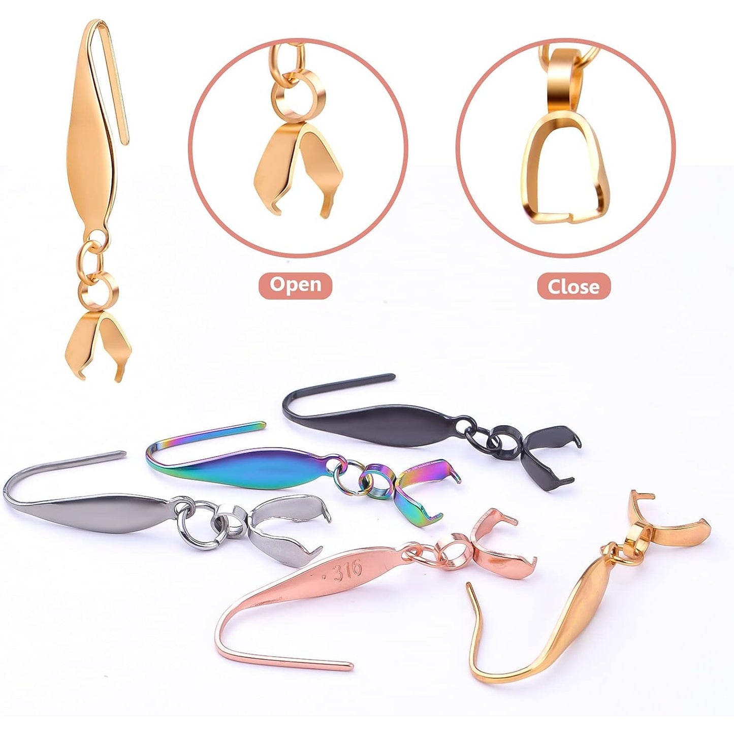 20pcs Stainless Steel Earring Hooks Hypoallergenic Ear Wire Buckle Pendant Clasp Earrings Fish Hooks for Women Dangle Earrings Jewelry Making Accessories, 5 Colors