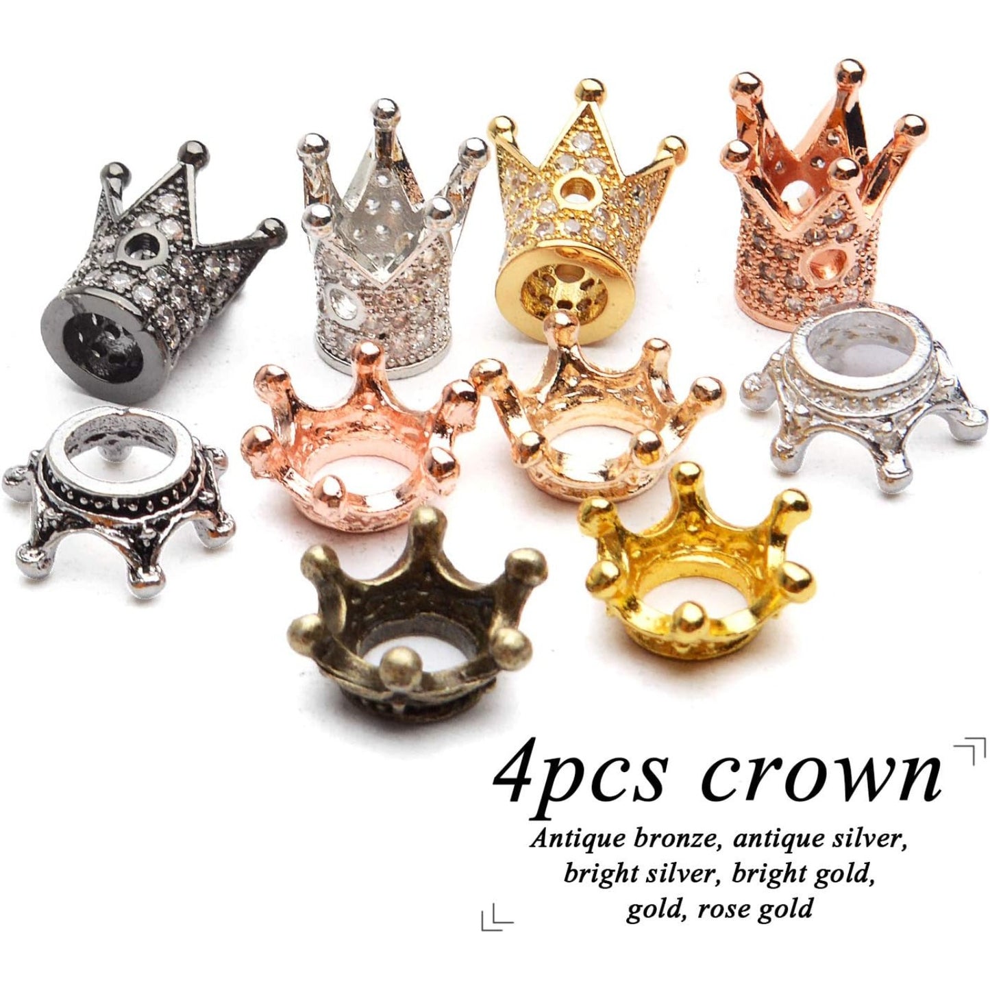 40pcs Crown Charm Spacer Beads, Mixed Rhinestone Alloy, Large Hole, 2 Styles