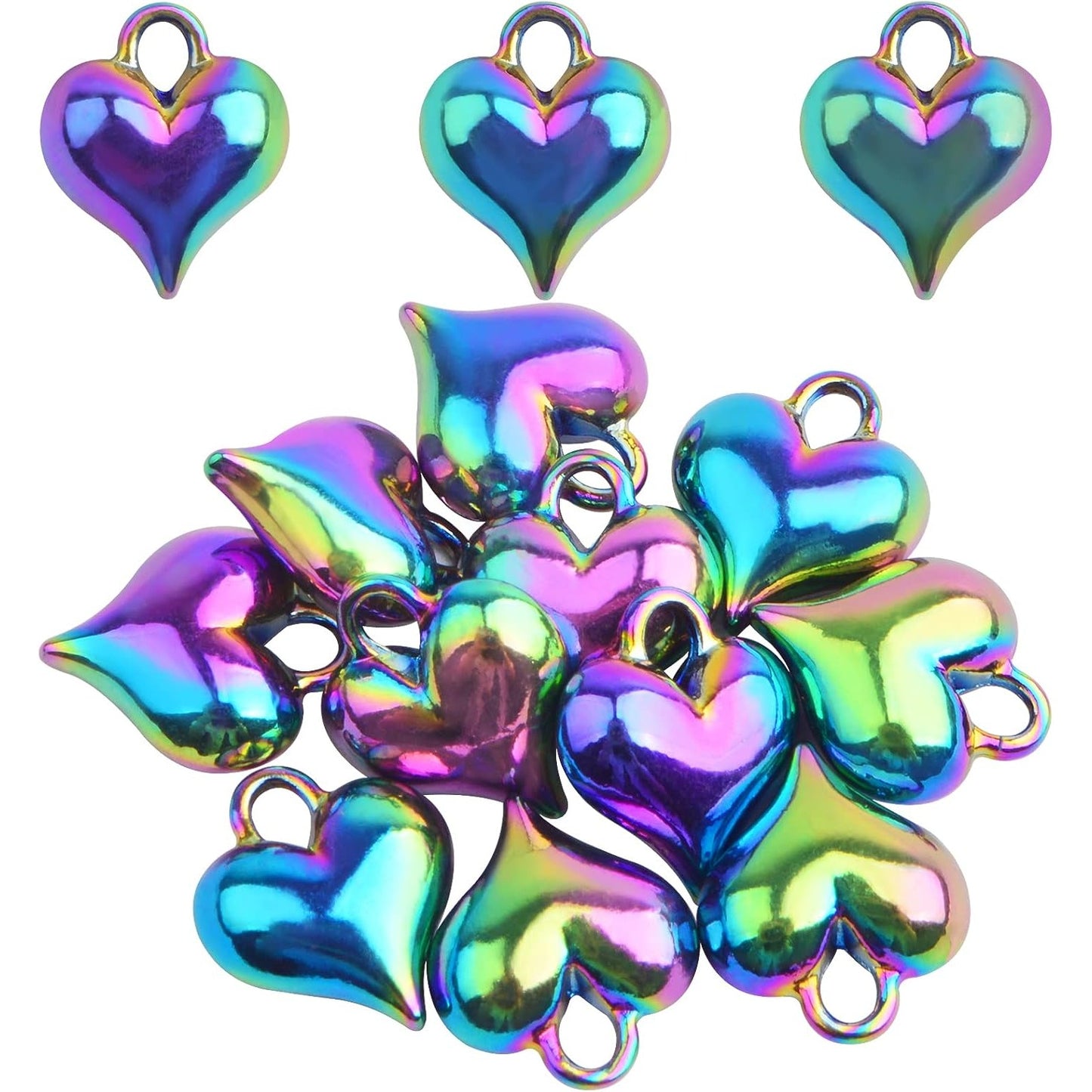 10pcs Rainbow Color Heart Shape Charms Alloy Love Heart Pendants Smooth Puff Heart Drop Charms Craft Supplies for DIY Necklace Bracelet Earrings Jewelry Making