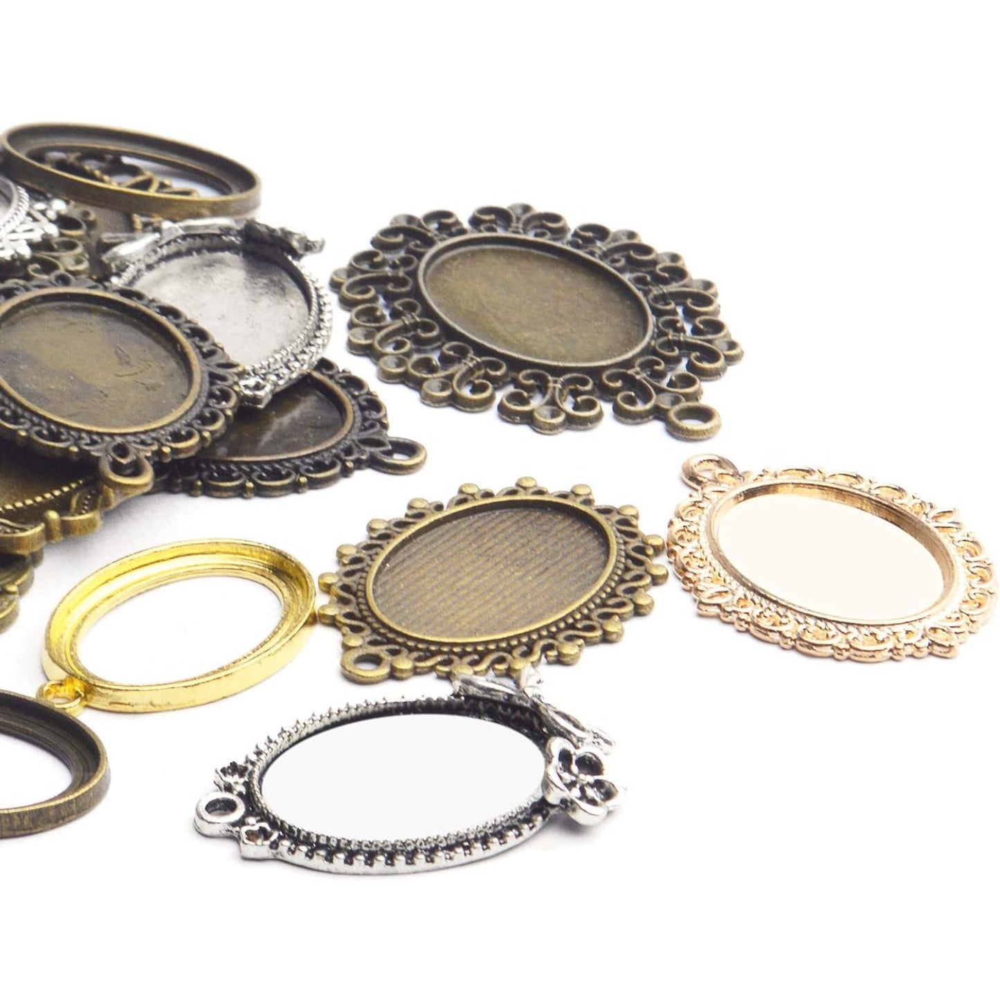 Bezel Trays,100g Oval Pendant Trays Bezels Cabochon Setting Tray Pendant Blanks for DIY Necklace Earring Jewelry Making
