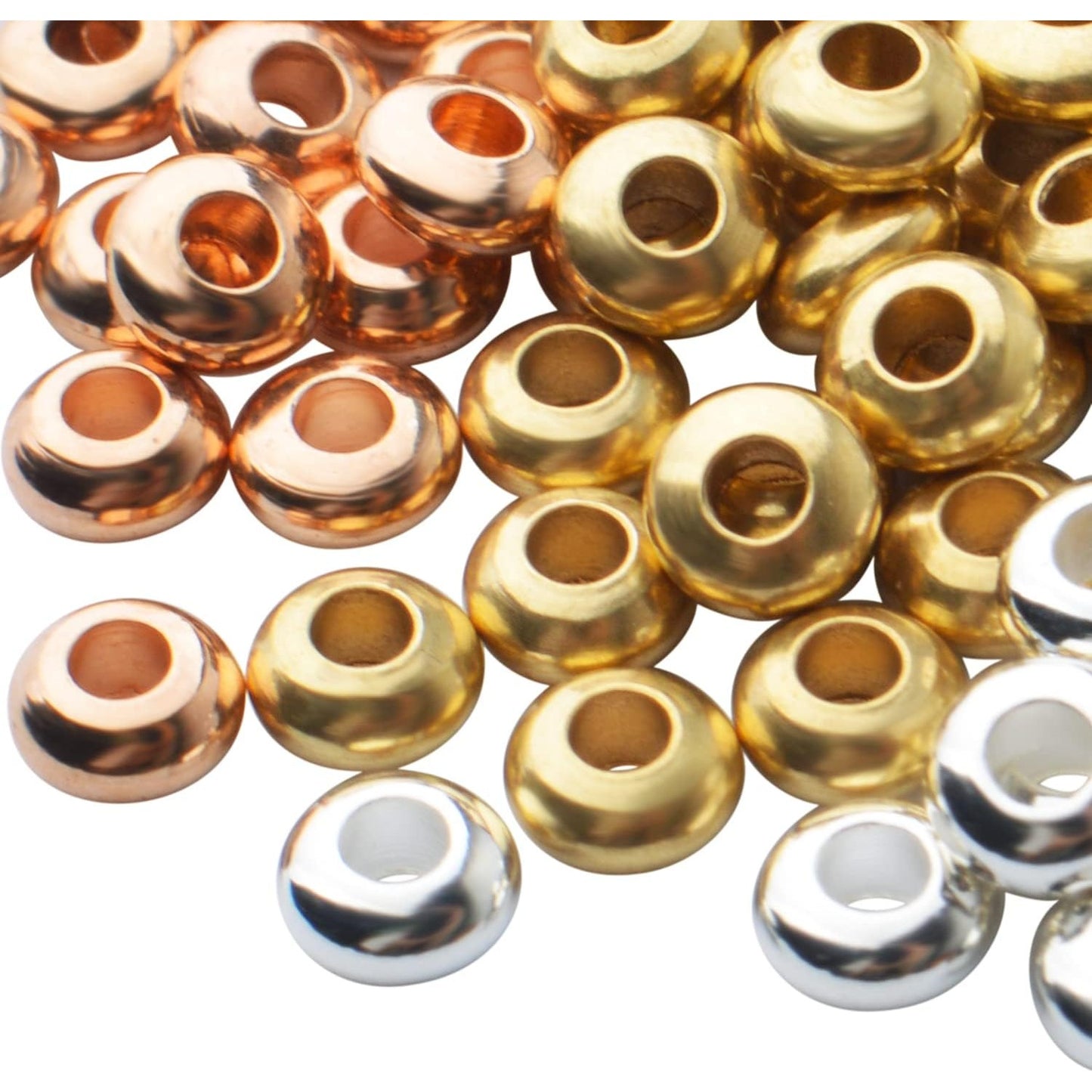 150pcs Round Spacer Beads Brass Rondelle Bead Spacers Abacus Spacers Loose Beads Charm Beads for Bracelet Necklace DIY Craft Jewelry Making Finding,3 Colors