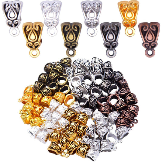 80pcs Connectors Bails Beads Alloy Bail Beads with Charm Loop Bead Hanger Charms Connector Dangle Link Beads for Jewelry Making DIY Necklace Bracelet, 8 Colors