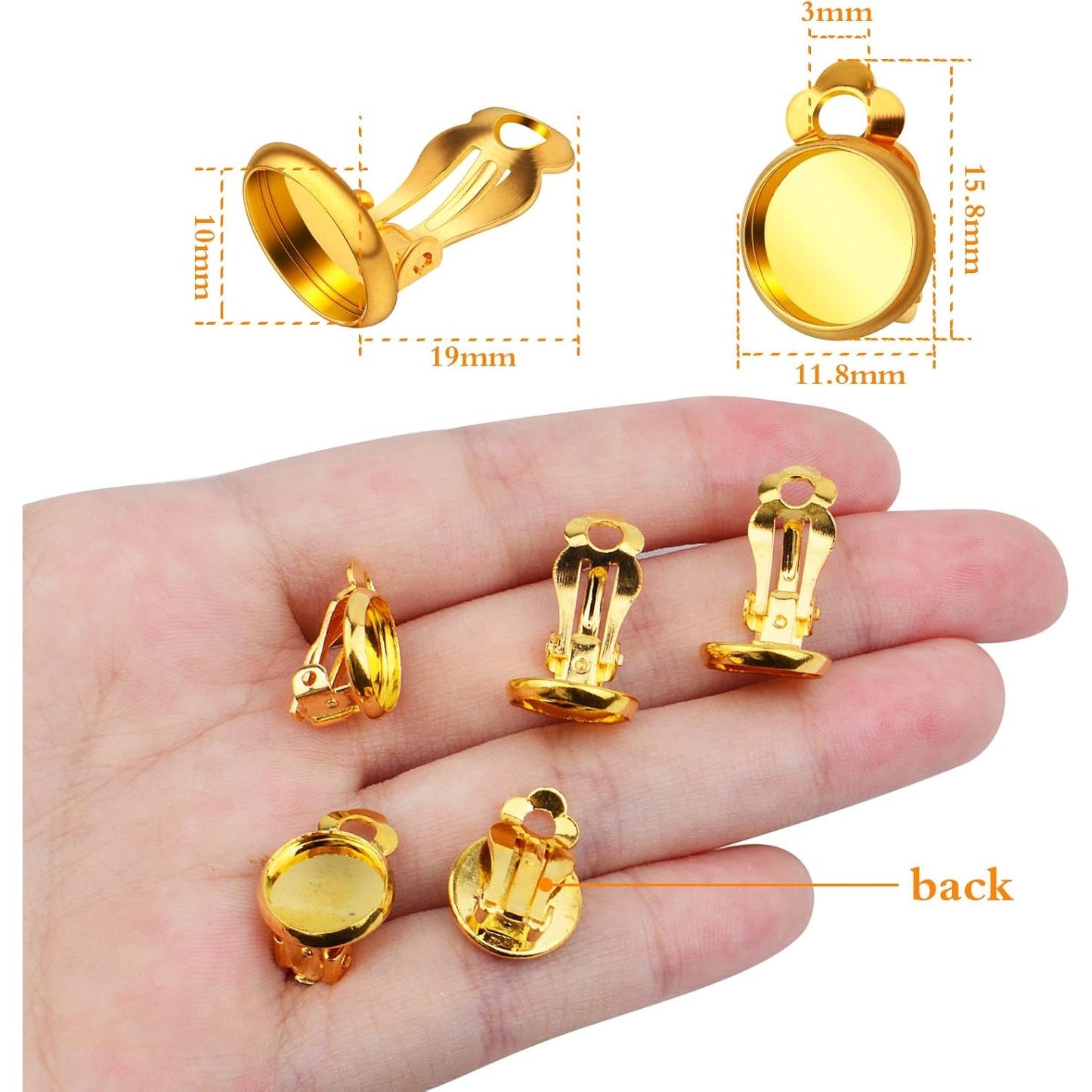 Clip-on Earring Converters, 20pcs (10 Pair) Flat Round Earring Trays 12mm Earring Cabochon Setting Converter for Non Pierced Ears Earring Making - Silver