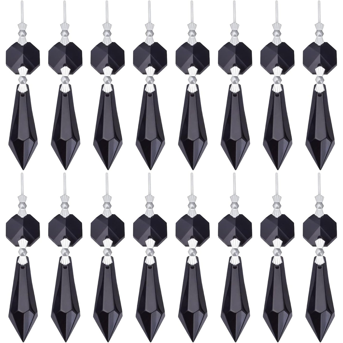 20pcs Crystals Prisms Glass Tip Beads Black Chandelier Icicle Drops Hanging Crystal Replacements Pendants for DIY Craft Jewelry Ornament Wedding Christmas Lamp Decoration, 35 mm